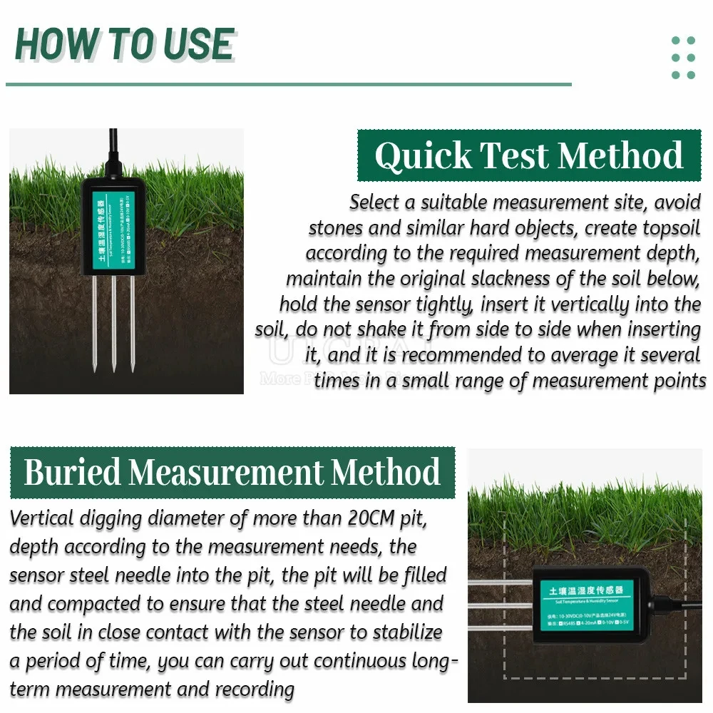 IP68 Protection Soil Temperature Humidity Sensor Probe RS485 Output 0-5V 0-10V 4-20mA Analog Soil Moisture Detector Sensors