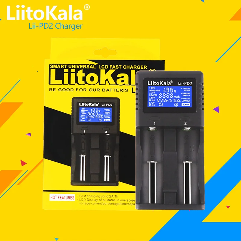 1-5 pz LiitoKala Lii-PD2 18650 caricabatteria per batteria 3.7V li-ion 18650/18500/16340/26650/21700 /20700/18350/CR123A 1.2V