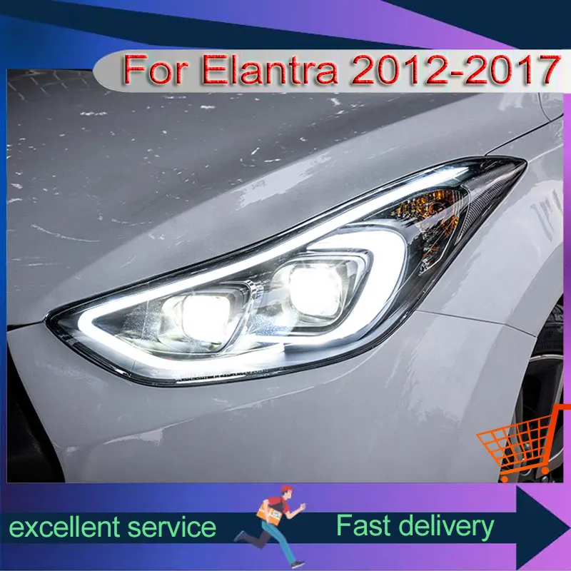 

Автомобильная фара для Hyundai Elantra 2012-2017, сборка, ремонт светодиодных DRL указателей поворота с дизайном Devil's Eye, линза, передняя лампа