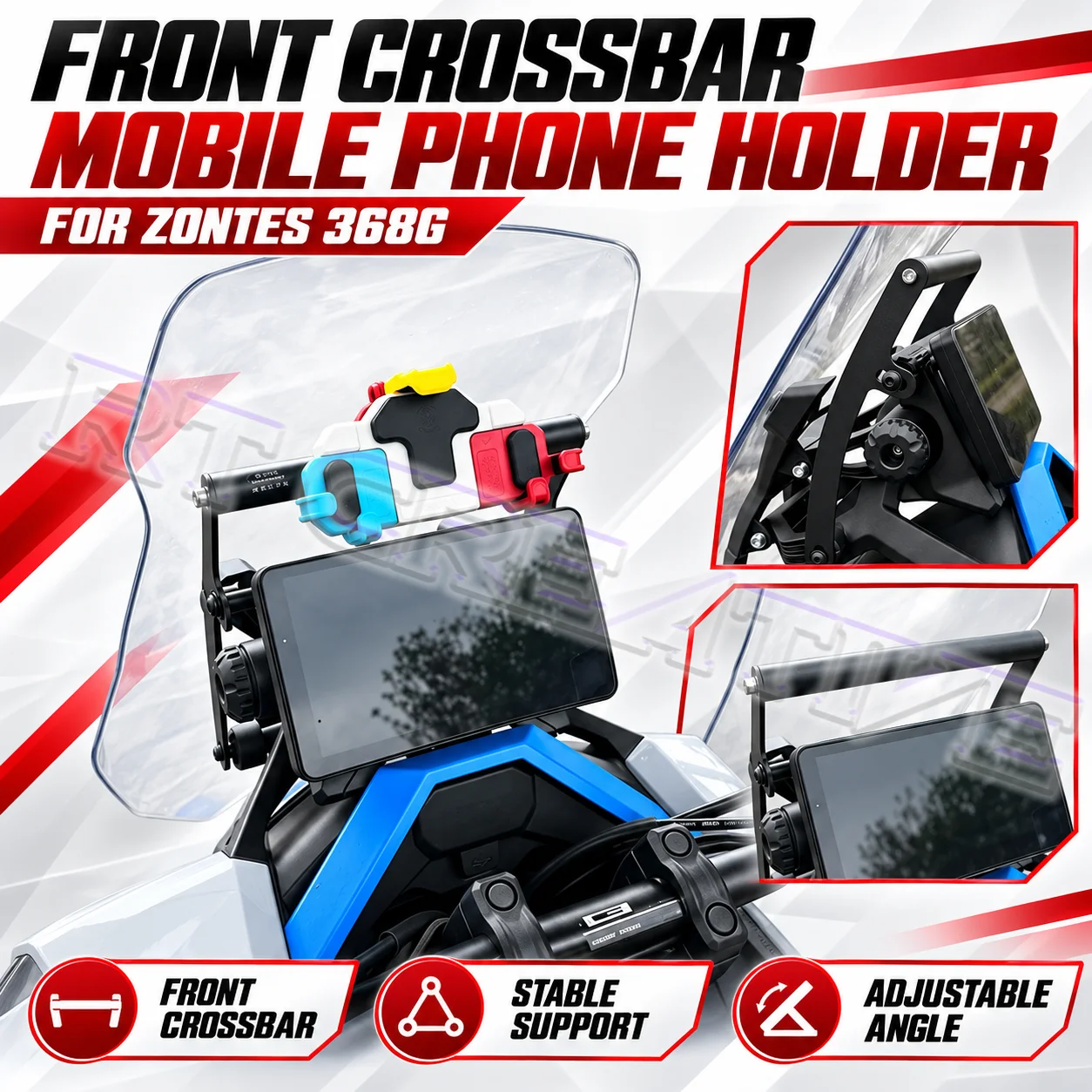 Stainless Steel Multi-Function Front Navigation Crossbar Fit ZONTES 368G 2024 Scooter Phone Holder Rack