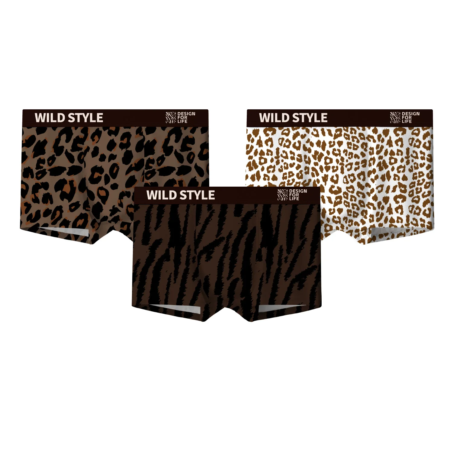 New Men's Ice Silk Underwear Comfortable Mid Waist Antibacterial Leopard Pattern Men's Flat