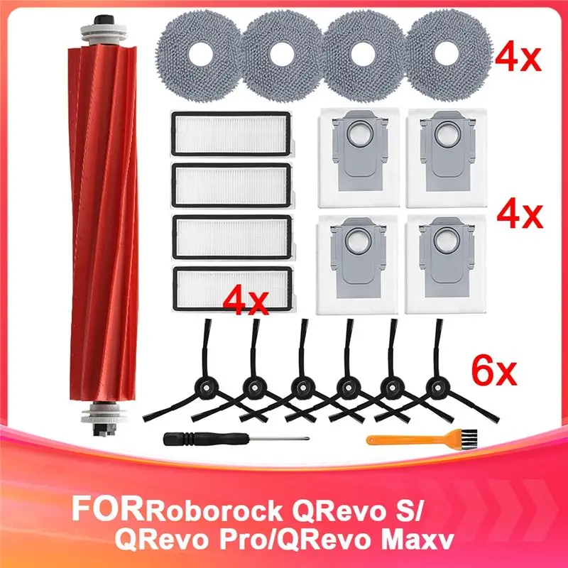 

ABKL-Accessory Replacement Part For Roborock Qrevo S/Qrevo Pro/Qrevo Maxv Vacuum Cleaner, Main Brush, HEPA Filters, Dust Bags
