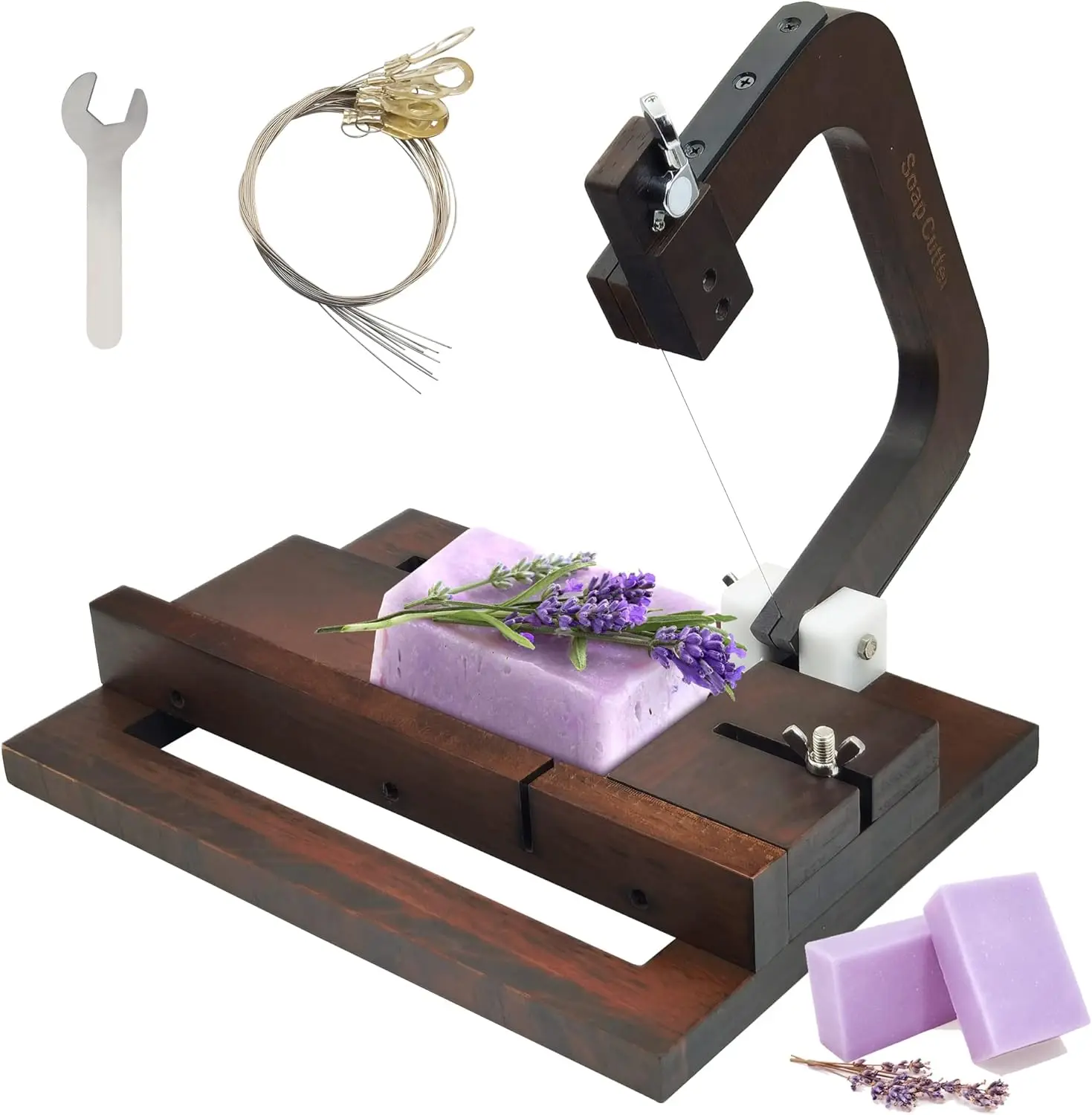 Black Walnut Wooden Soap Cutter with Wire Adjustable Wood Soap Cutting Tool with Size Scale Single Wire Slicer for Handmade Soap