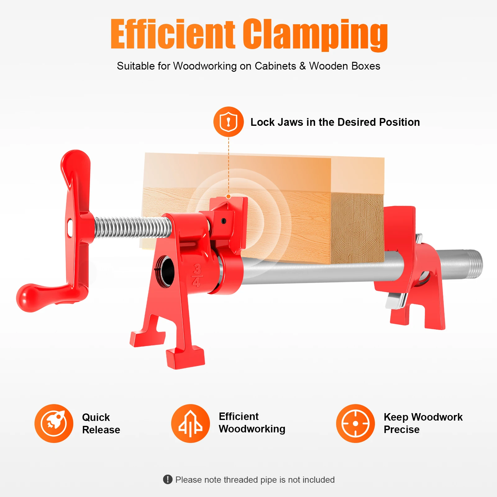 

Wood Gluing Pipe Clamp Set, 4 Pack 3/4" Wood Gluing Pipe Clamp Set, Pipe Clamp Set for Manufacturing Plants, Repair Shops
