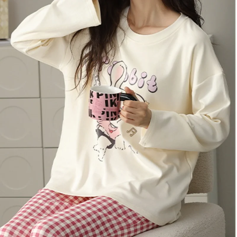 Women Casual Sleepwear Pajamas Set 2Pcs Cotton Shirt&pants Nightwear Intimate Lingerie Home Clothes Outdoors Winter Autumn