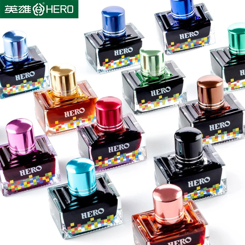 40ml Hero Fountain Pen Ink Multicolour Glass Bottled Chinese Ink For Writing Drawing Cartridge Office School Supplies Stationery