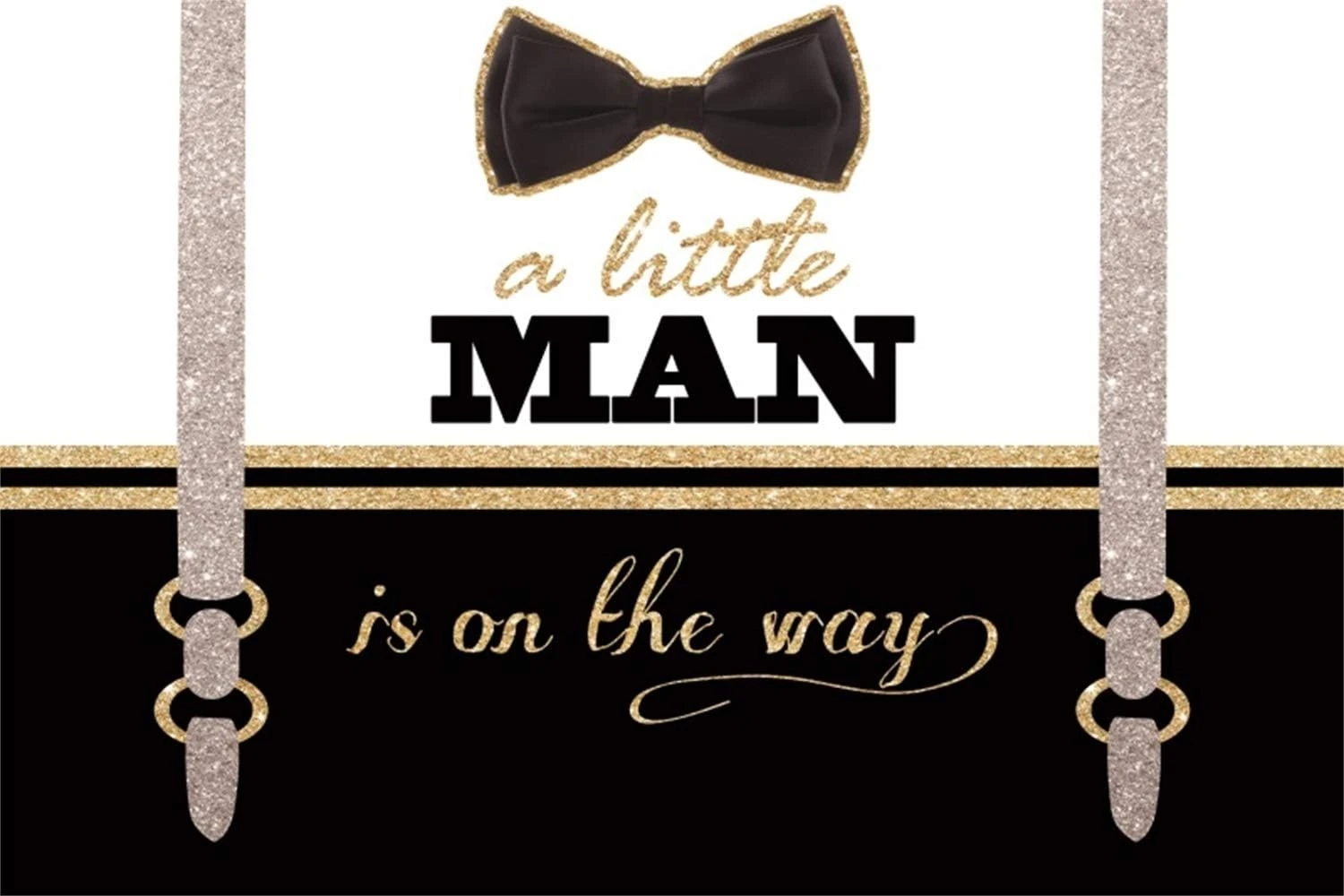 Fondo de estudio de fotografía de pared con bonito lazo negro y cinturones plateados para ducha de niño y hombre pequeño