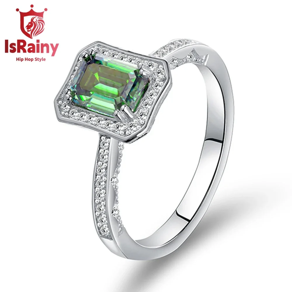 

IsRainy Hip Hop Rock Solid 925 Sterling Silver Real GRA Moissanite Diamonds Rings Emeralds Engagement Anniversary Fine Jewelry