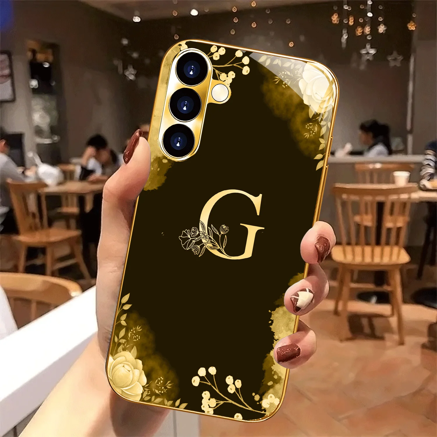 

Gold-plated tempered glass phone case for Samsung Galaxy S26, S25, S24, S23, and S22 Ultra Plus. Black and gold floral lettering
