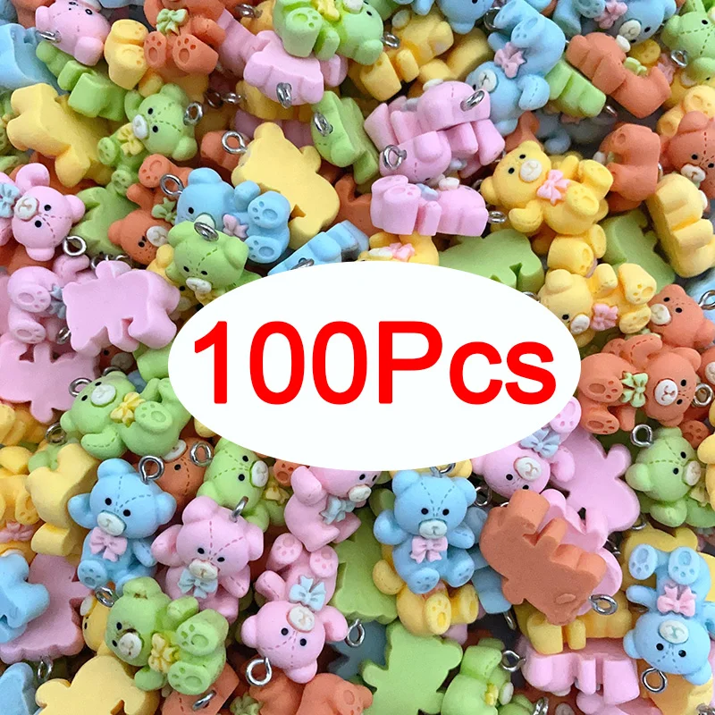 

100pcs/Pack Bulk Wholesale Bear Resin Charms Mix Kawaii Animal Cartoon Earring Pendant DIY Cute Jewelry Make