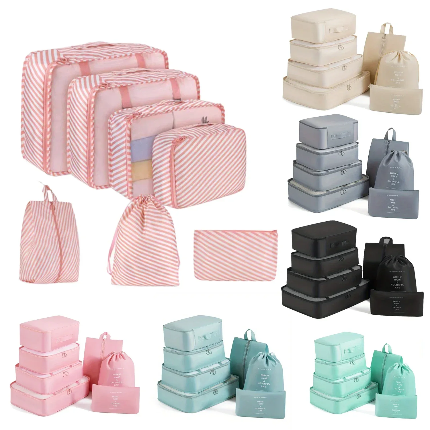 

7pcs Set Travel Packing Cubes, Portable Mesh Luggage Storage Bag, Underwear Clothes Organizer Bag With Shoes Bag