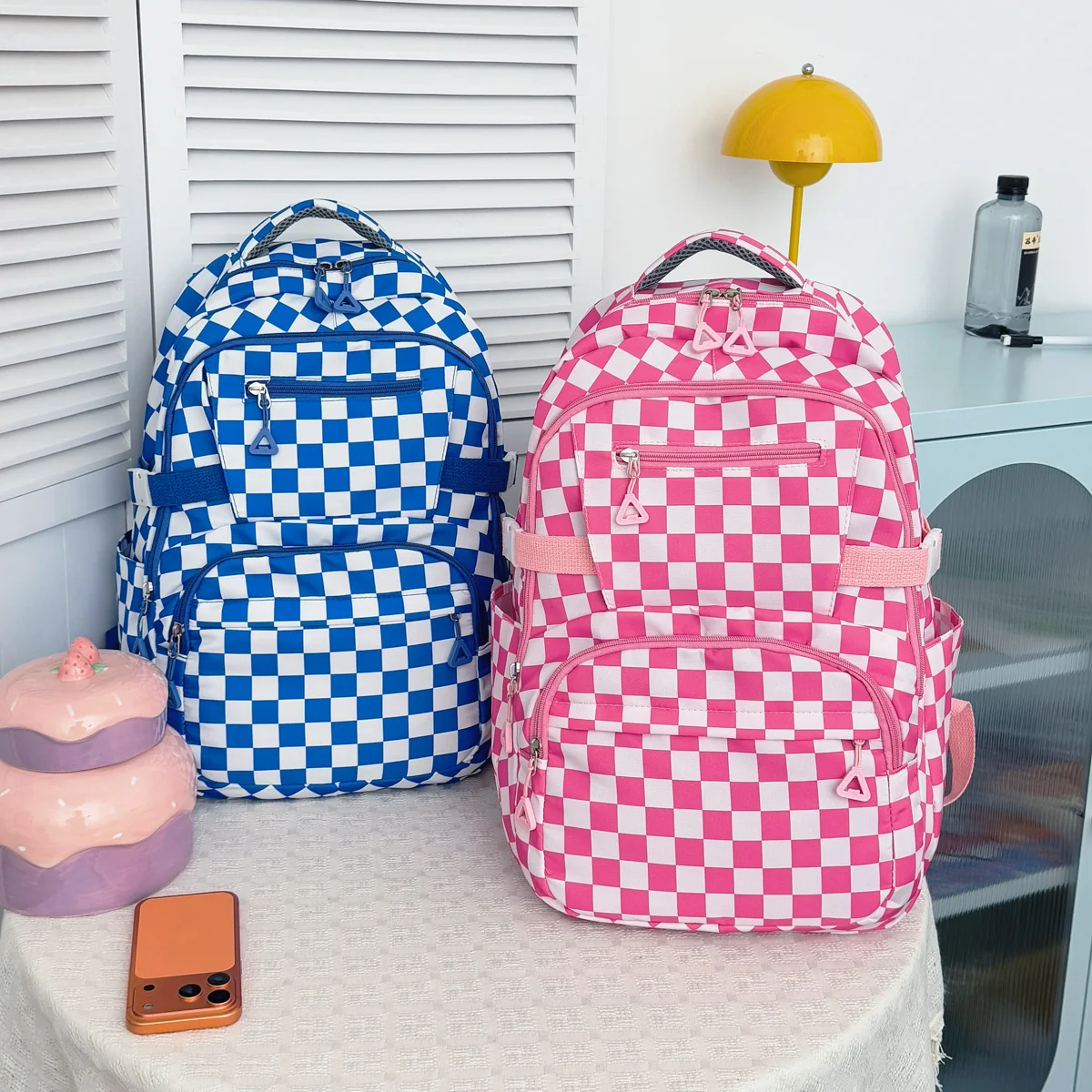 Neutral Style Fashionable Checkerboard Large Capacity Student Backpack Nylon Lightweight Casual Backpack Campus Sports Backpack