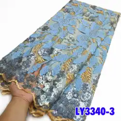 PGC African Lace Fabric 5yards Latest Design Embroidery Sequins Mesh Flocking Swiss Lace Fabric for Party Dress Velvet Material