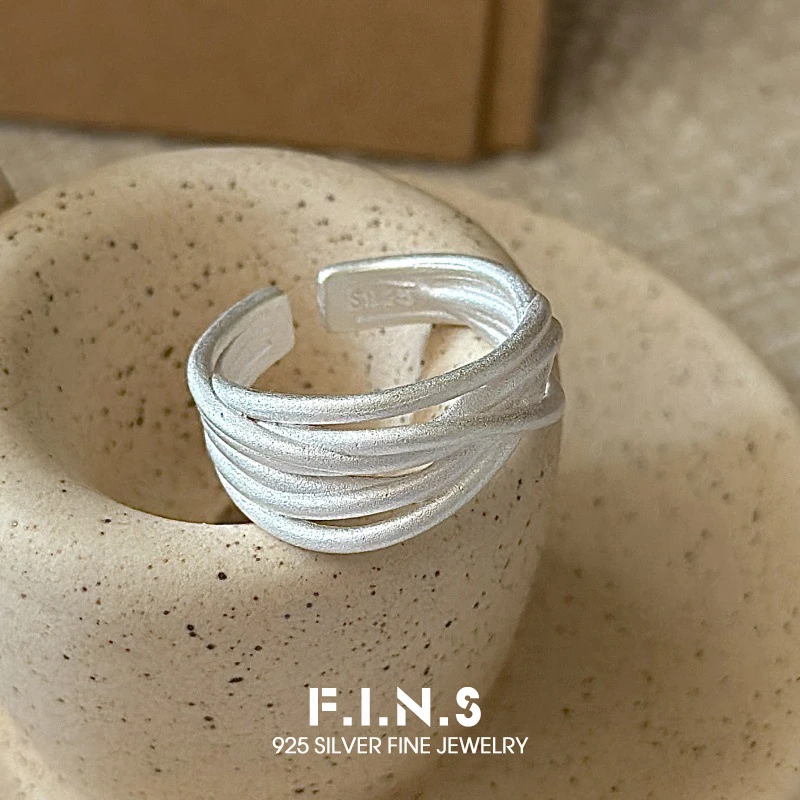 

F.I.N.S оригинальное кольцо из стерлингового серебра 925 пробы с несколькими линиями, корейское модное матовое кольцо с нерегулярной обмоткой, эффектное ювелирное изделие на палец
