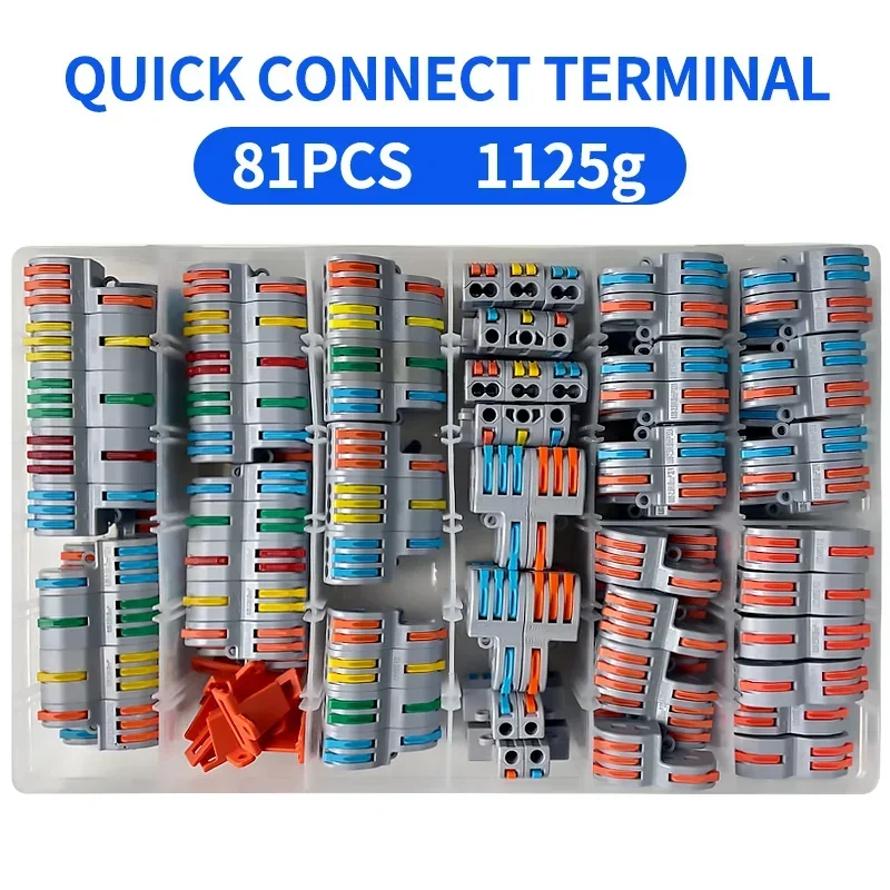 81PCS Boxed Mini Fast Boxed Wire Connector SPL Compact Conductor Spring Wiring Connector Conductor Push-in Terminal Block ﻿