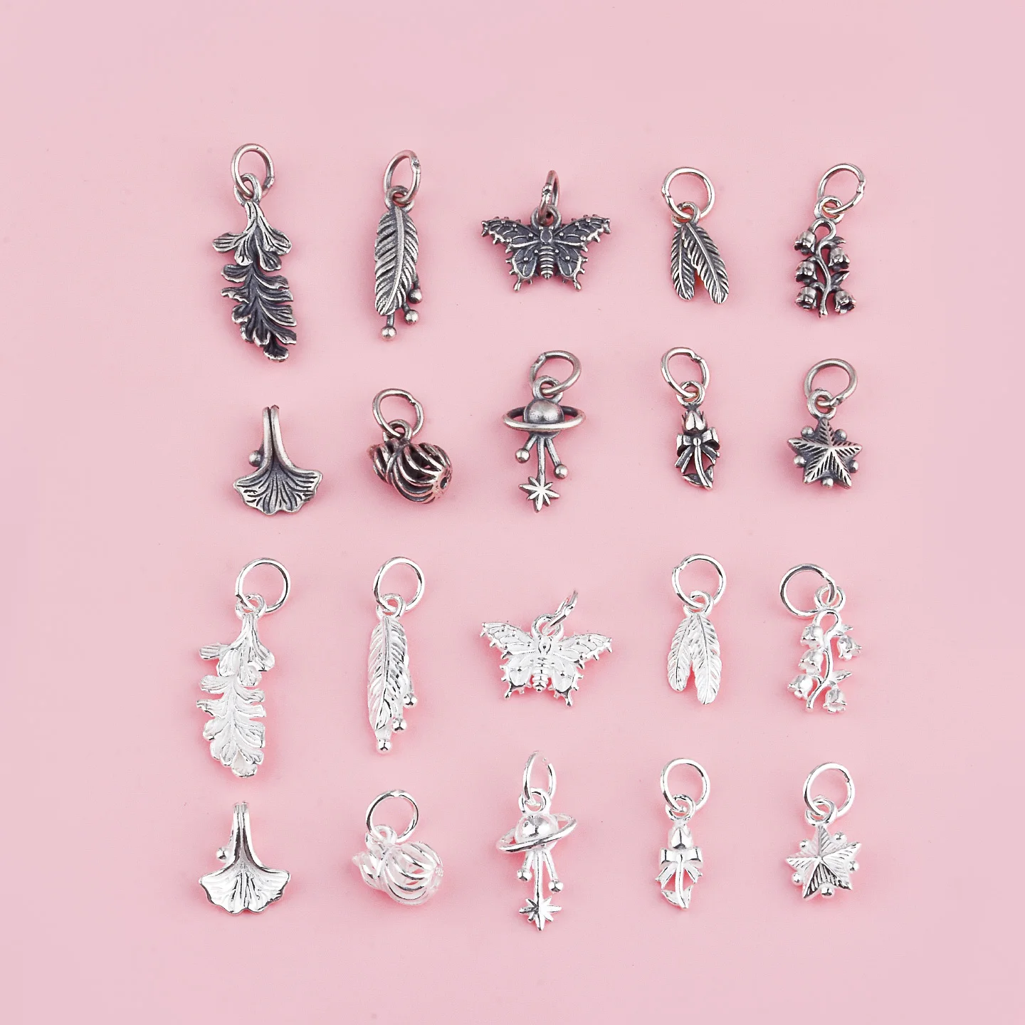 S925 sterling silver Butterfly Lily of the Valley Planet Ginkgo biloba gourd feather star pendant diy bracelet beaded accessorie