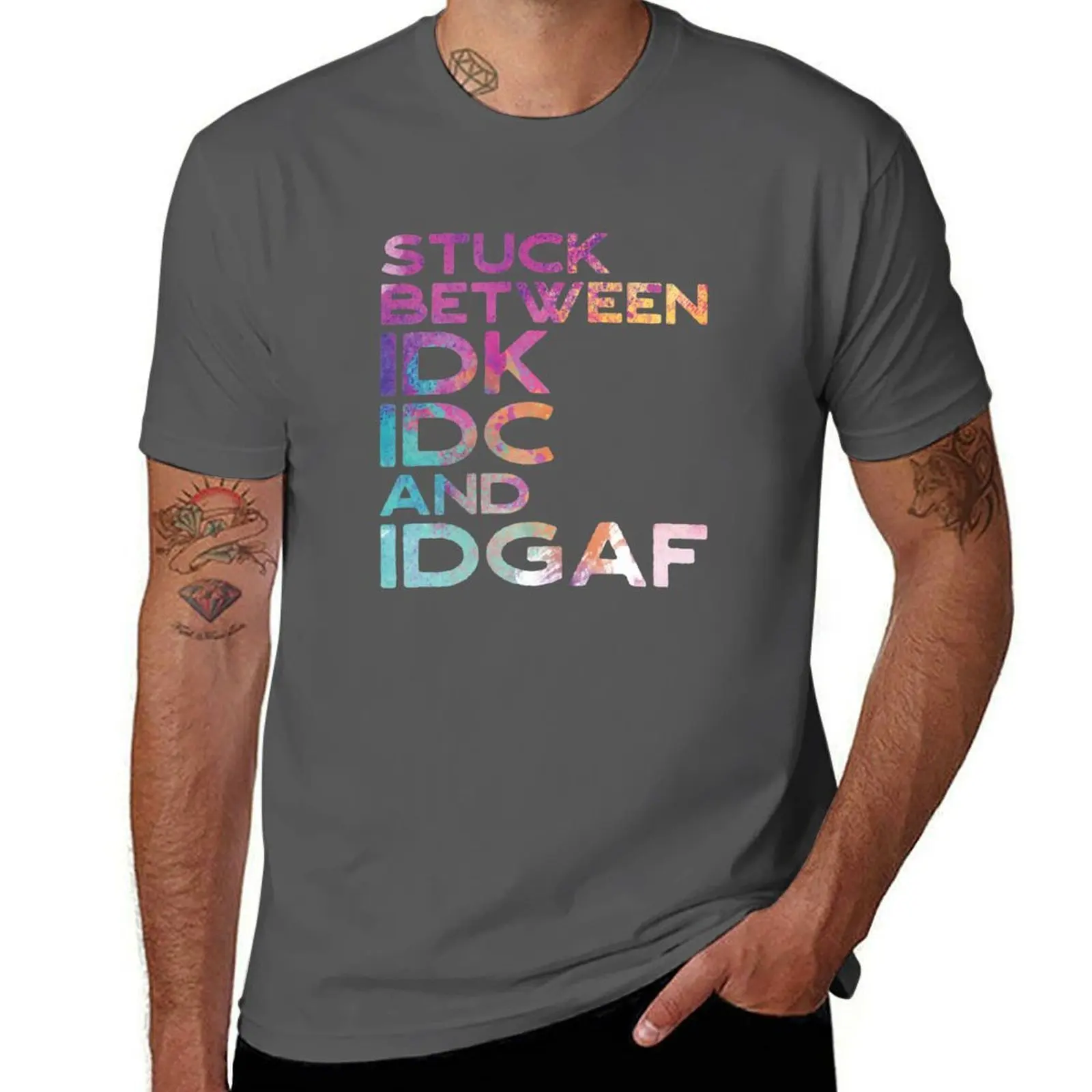 

IDGAF Between Stuck IDK IDC and T-Shirt Plus Size Gym Sports T-Shirt