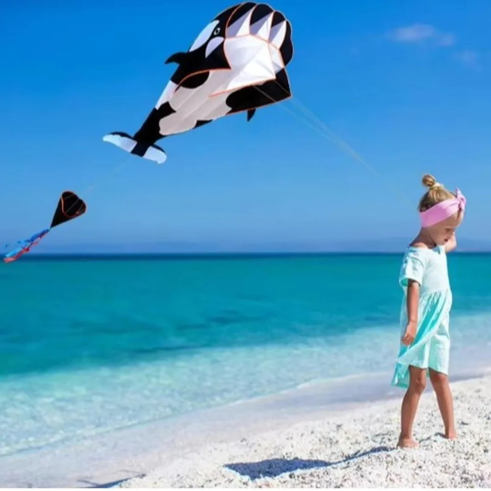 New 2.2m Large Whale/Dolphin Kite Good Flying Long Tail Soft Kite Single Line 100 Meter Kite Line Plastic Flying Toy Kid & Adult