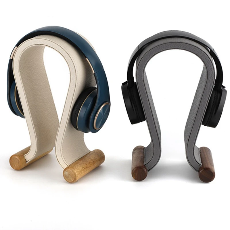 حامل سماعة رأس جلدي على شكل حرف U يدعم سطح الطاولة وحامل عرض لسماعات أذن ألعاب الكمبيوتر الشخصي، كريمي-أبيض