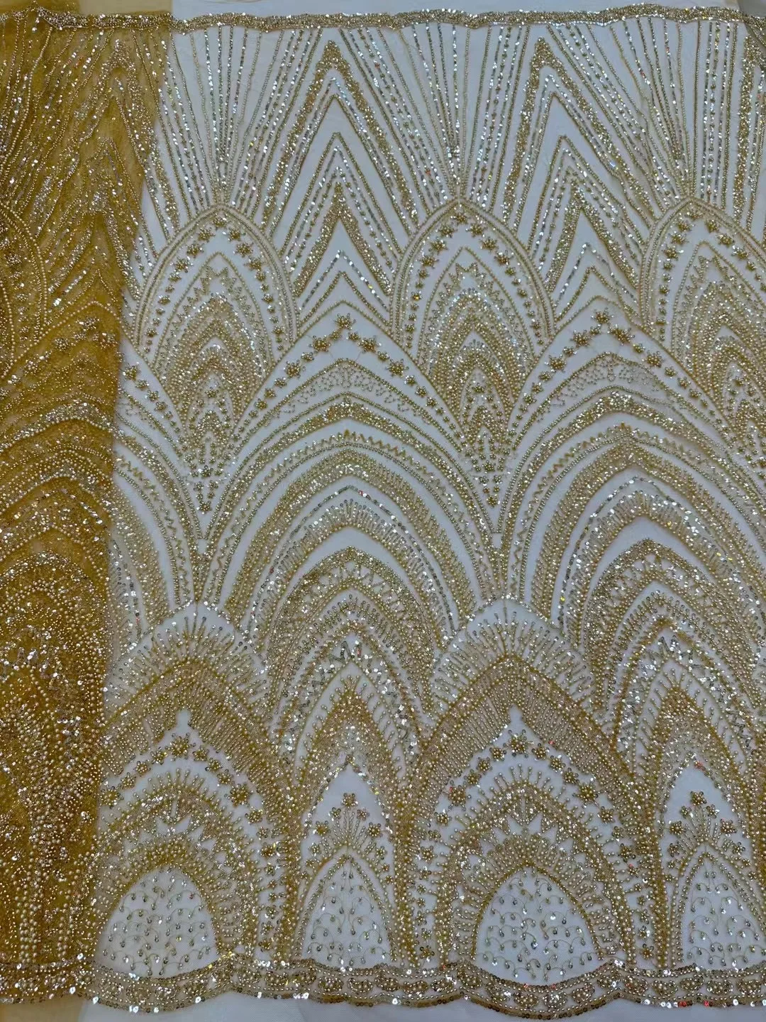 New Bead Tube Embroidered Lace Fabric 2023 High Quality Sequins Tulle Lace Fabric For Women Party Dress 5Yards