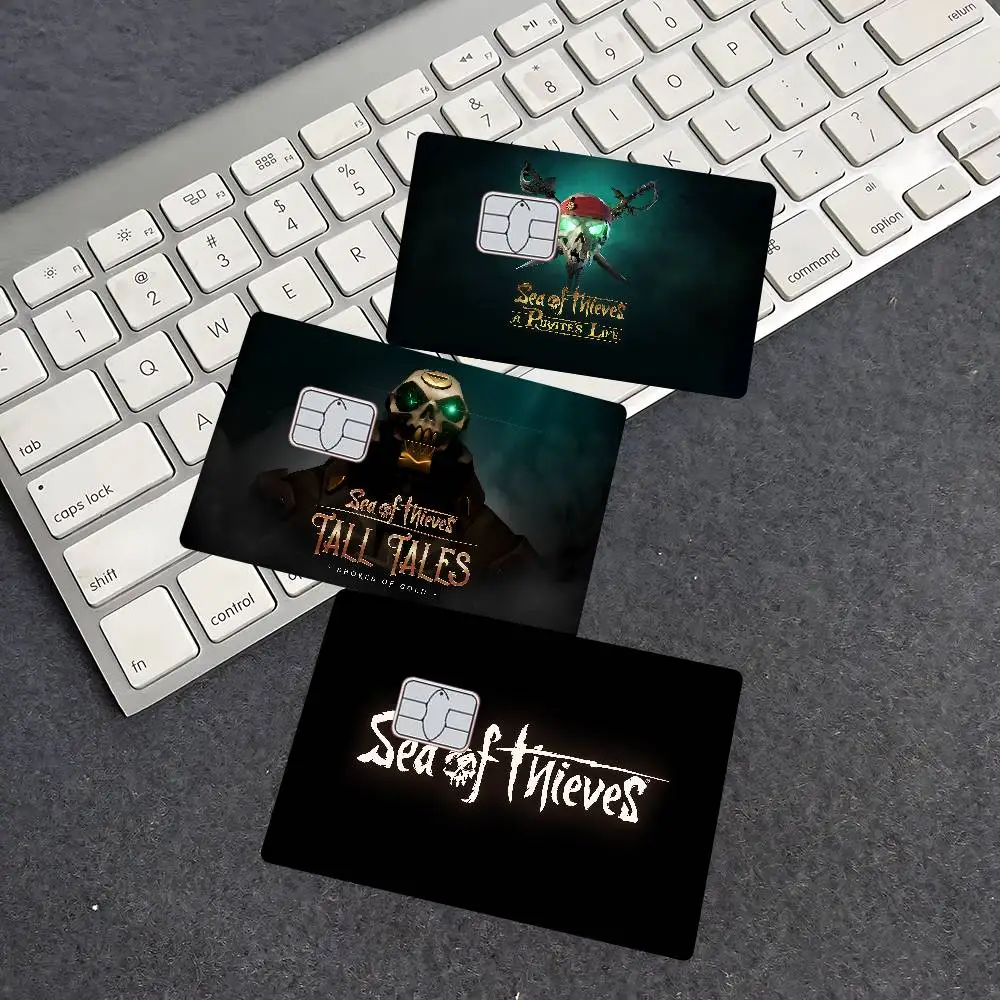 شريط لاصق من الجلد لشعار S-Sea Of T-Thieves لبطاقة الخصم الائتمانية البنكية وملصقات حماية بطاقة الائتمان الشخصية