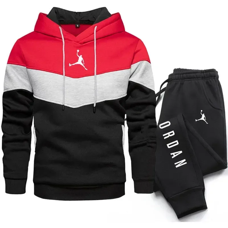 Autumn and winter quality men's printed sports pants two-piece set, casual pullover with three-color fashion sports hooded suit