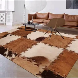 American Vintage Living Room Decoration Carpet Imitation Cowhide Texture Plush Carpets Bedroom Cloakroom Soft Non-slip Rug