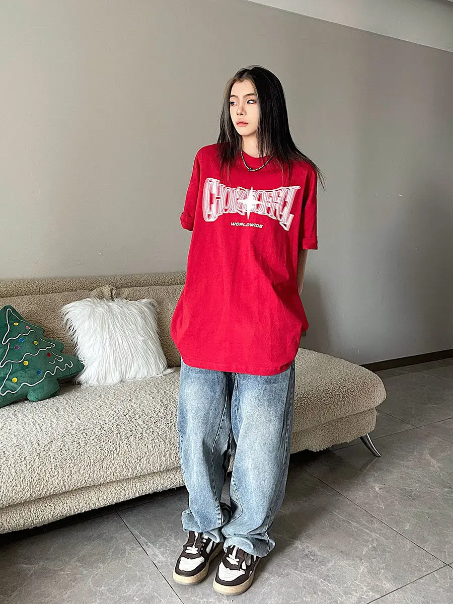 Y2K Korean Vintage Streetwear Star Kpop Acubi Harajuku Egirl Short Sleeve T-Shirts Grunge Aesthetics Oversized Tees Tops Clothes