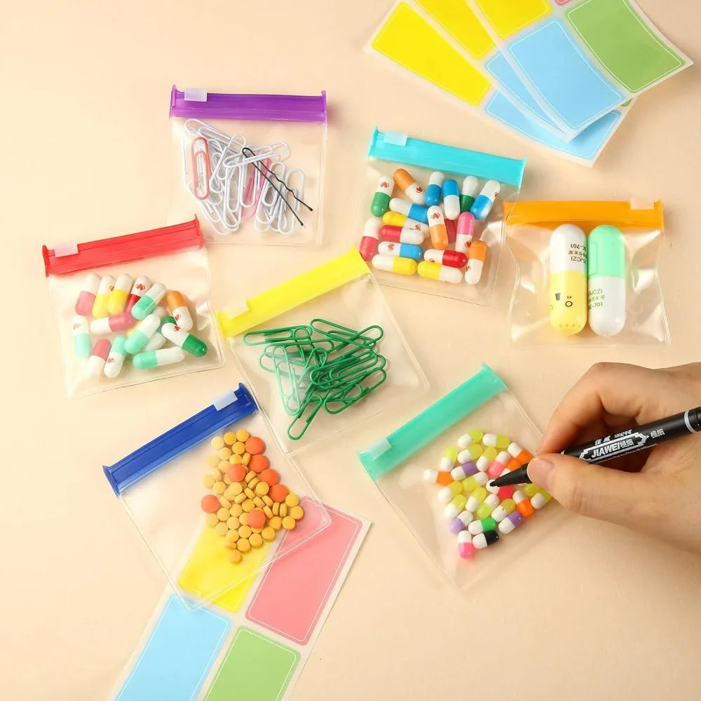 Pill Pouch Set, Mini Zip Pill Organizers, Reusable Travel Pill Container, Color-Coded Medicine Bags,Organize Capsule Small Items