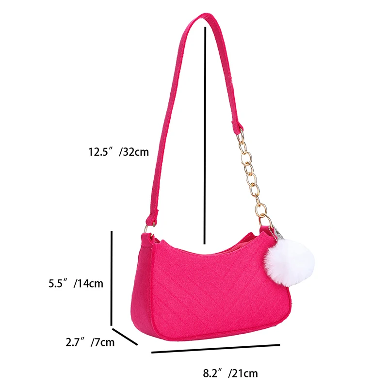 Women Felt Underarm Handbag With Soft Plush Keychain Fashion Vintage Handbag Women Shoulder Bags Casual Purse Gift