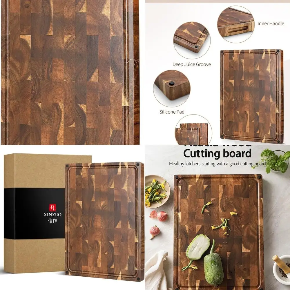 

Reversible Acacia Wood Chopping Board, 19 x 14, 1.5 Thick with Handles, Juice Groove & Non-Slip Feet