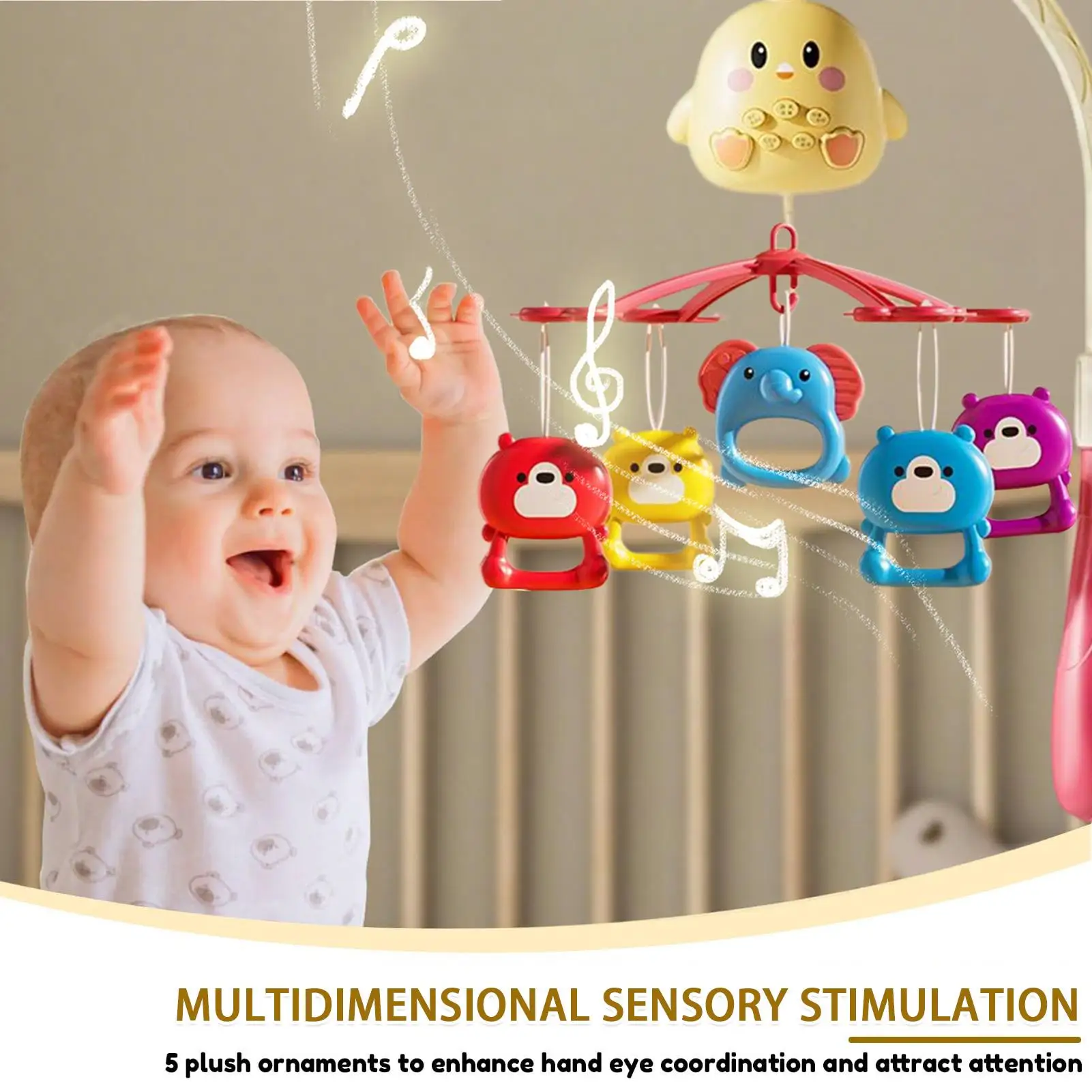 Baby Musical Crib Mobile Nursery Mobile With Remote Control Rotating Soother Toy For 0-18 Months Girls Boys Bed Play Decor