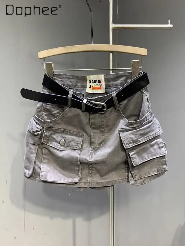 

European Summer 2026 High-end American Retro Pocket Casual Short Skirt Women Korean Ins Versatile High Waist Slim A-line Skirts
