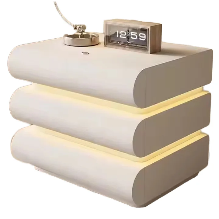 #Modern Minimalist Leather Bedside Organizer Large Solid Wooden Nightstand Smart Feature for Bedroom Living Room Apartment Use