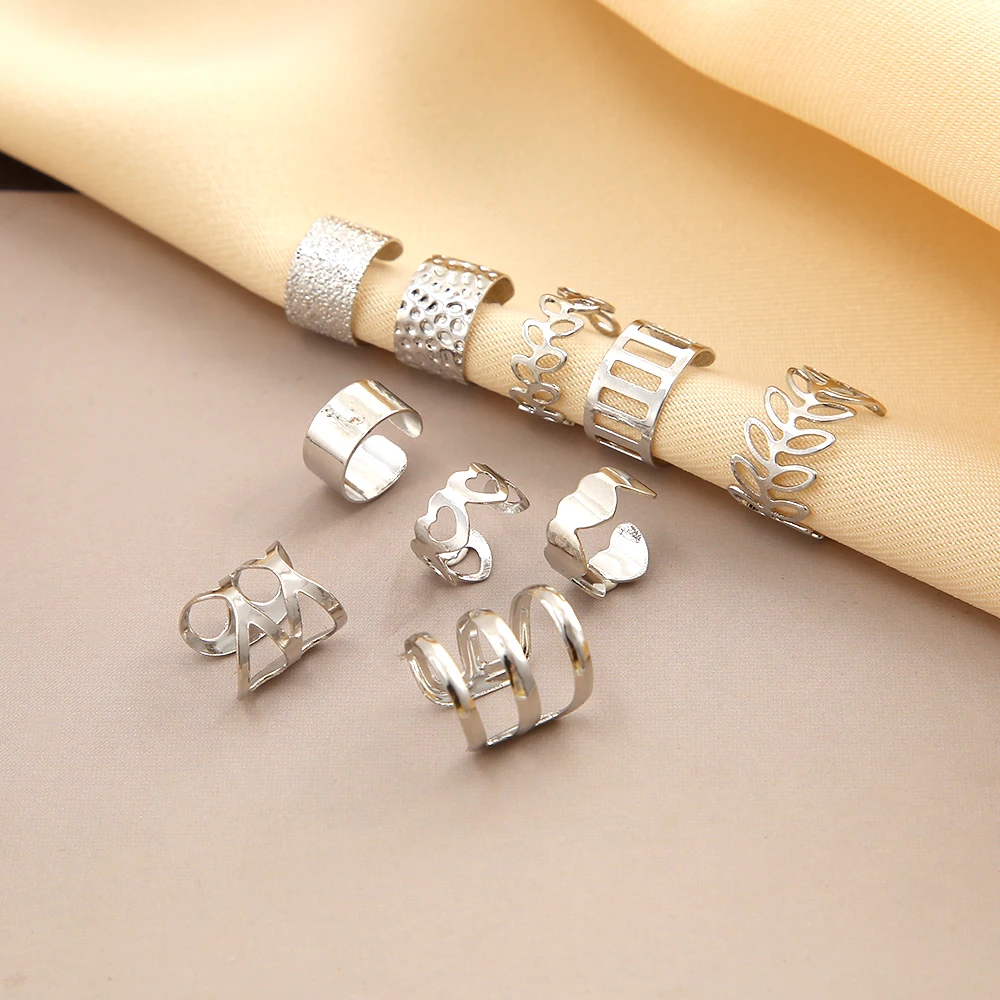 Vintage بسيطة صغيرة سبائك الفضة اللون متجمد الجوف القلب ليف أقراط Clip مجموعة للنساء في سن المراهقة موضة الأذن الكفة مجوهرات جديد