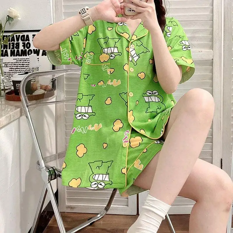 Kawaii Cute Crayon Shin-Chan Pajamas Long Sleeved Pants Short Sleeved Shorts Loose Comfortable Girl Birthday Gift Girlfriend