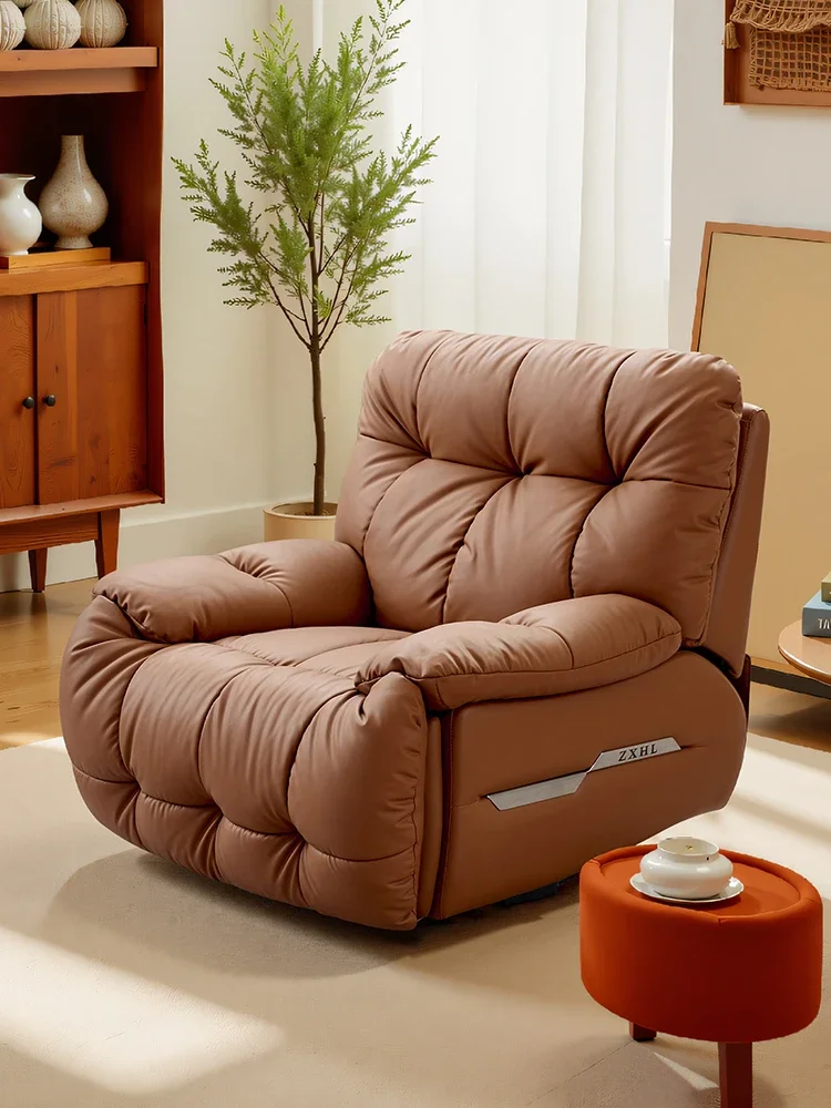 Leather art sofa study all leather light luxury modern living room electric high-end furniture all cowhide straight row