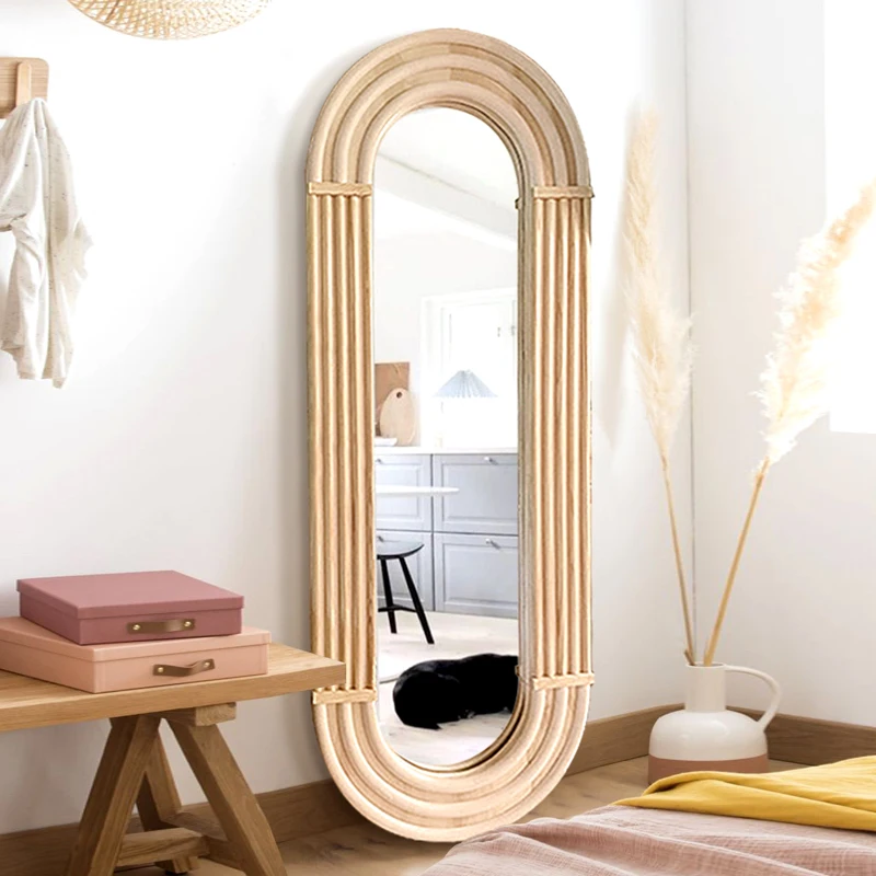 Entrance Wall Hanging Dressing Mirror Small Home Mirror Floor Creative Custom Wood Full-Length Mirror