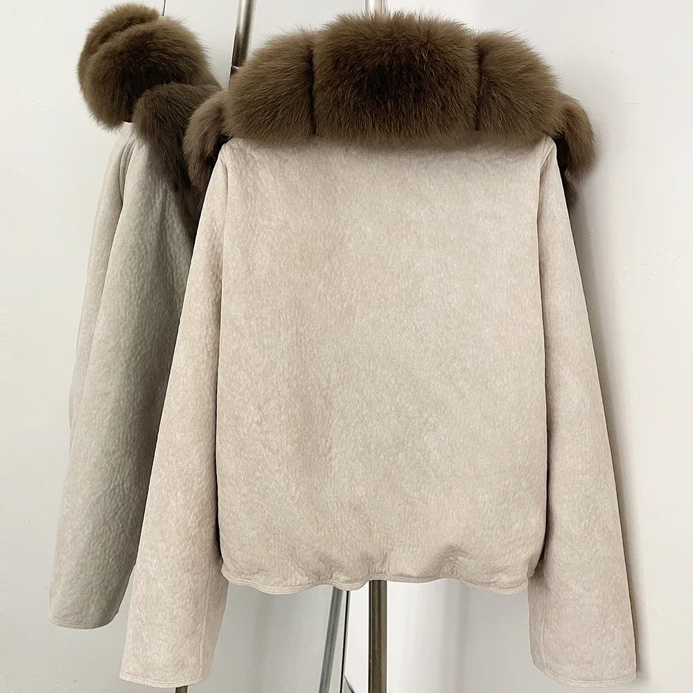 OFTBUY Großer Natürlicher Pelzkragen Dicke Vintage-Jacke Damen Entendaunen-Parka mit Pelz für Frauen Kurze Lose Daunenjacke – Detail 34