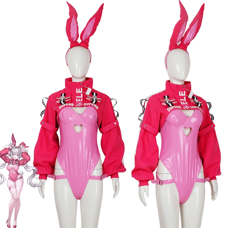 

New Game NIKKE The Goddess of Victor Alice Cosplay Costume Sexy Latex Catsuit Bodysuit Pink Jumpsuit Jacket Suit For Women Girls