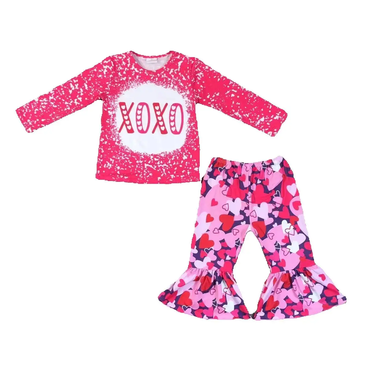 XOXO Valentine's day  Girl Baby Sets Tops and Pants Flared Pants Romantic Kids Clothes Childrens Clothing