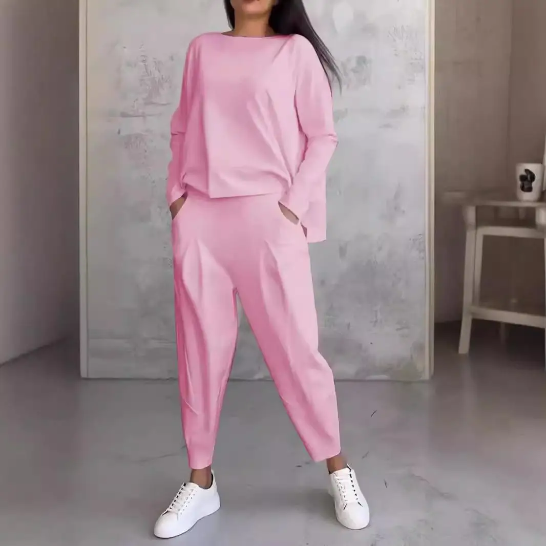 Women's Two-Piece Long Sve irt Set Single Legged Design Faionable Commute Sle Pure Color Nine-Piece Pants Autumn Col...