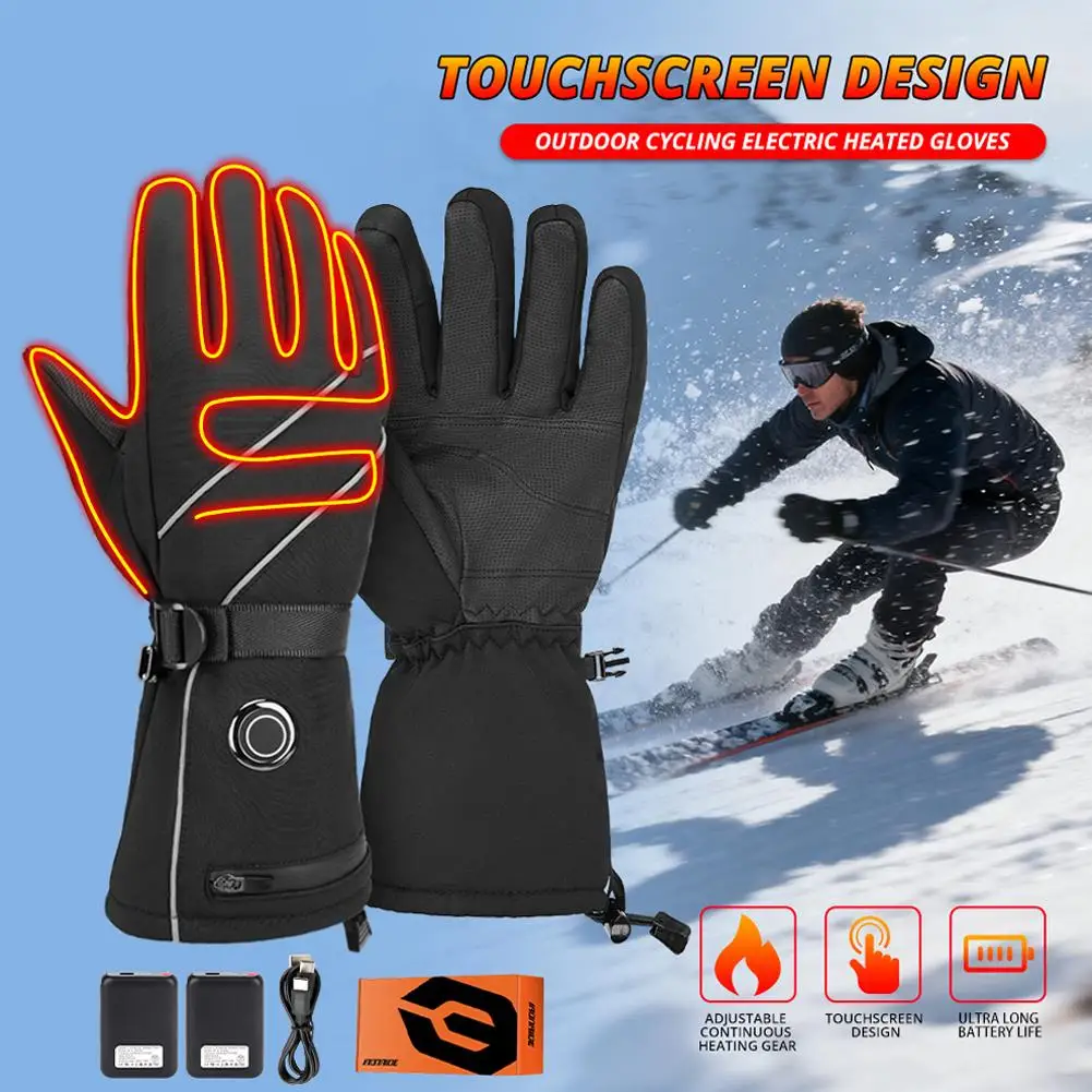 

USB Touch Screen Gloves Electric Heated Hand Warmer Waterproof Winter Motorcycle Riding Cycling Skiing Warm Heated Gloves