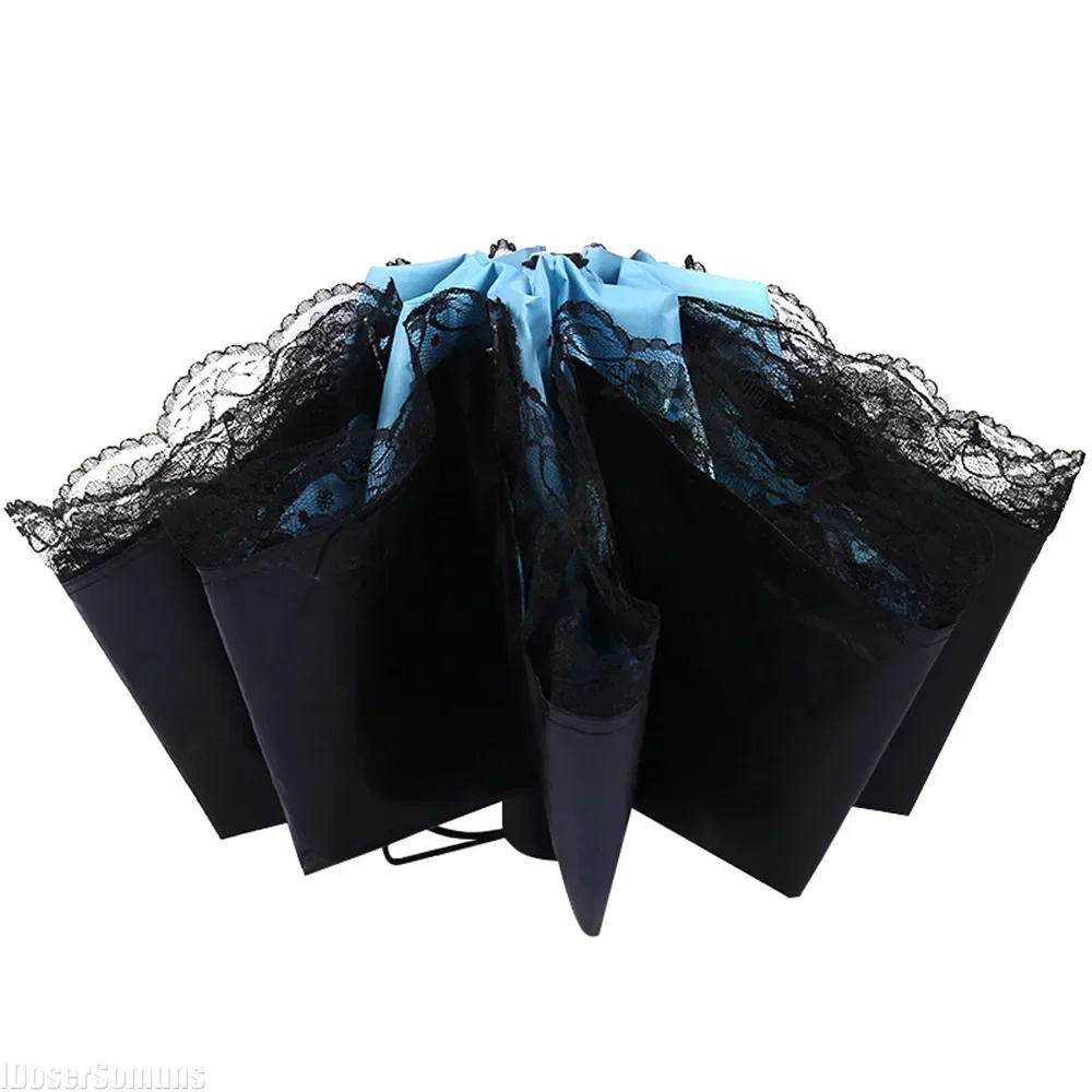 New Butterfly Lace UV Umbrella Paraguas Manual for Woman Rain and Sun Gift