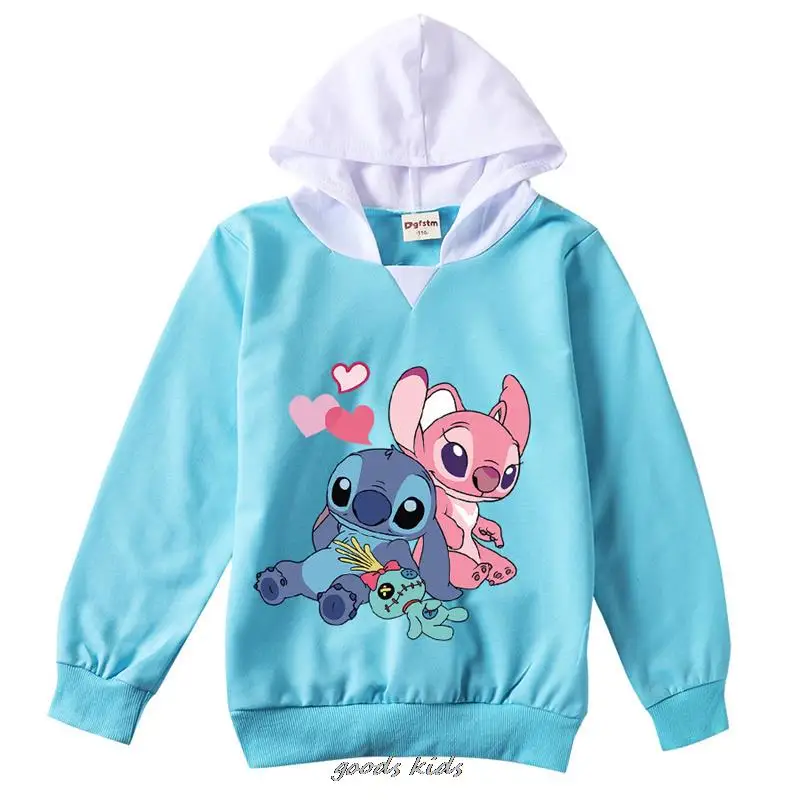 Lilo And Stitch Kids Hoodies Spring Autumn Fashion Children Long Sleeves Cotton Sweatshirts Printing 3D Boys Girls Hooded Tops