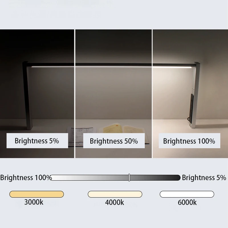 Modern Simple Linear Light Emitting Diode Desk with Touch Switch Eye Protection & Office Dimmable White Shade DC Power Supply