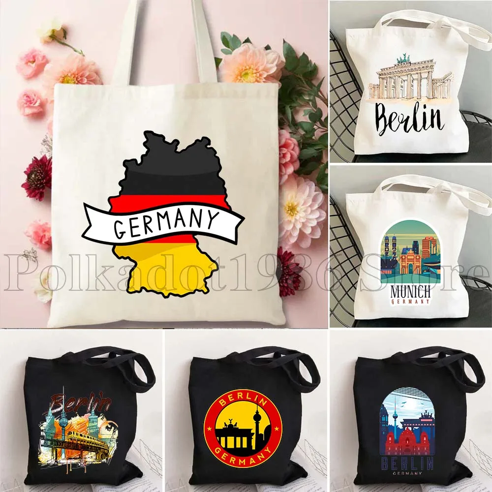 Munich Berlin Germany Deutschland Flag Map Customized Gift Large Capacity Durable Canvas Tote Bag Shopper Casual Women's Handbag