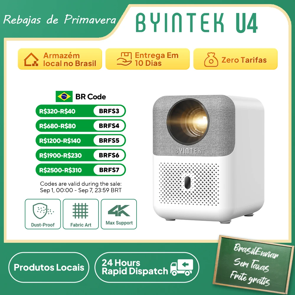 Projetor Mini Smart para Home Theater BYINTEK U4 LOVE 1, Vídeo 4K 1080P, Android WIFI para Cinema em Smartphone