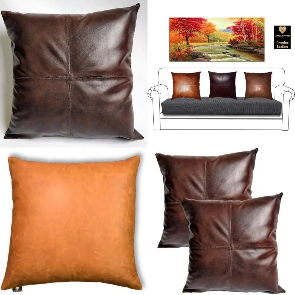 

Lambskin Leather Pillow Cover - 16x16 Sofa Cushion Case - Elegant Throw Covers for Living Room and Bedroom Decor