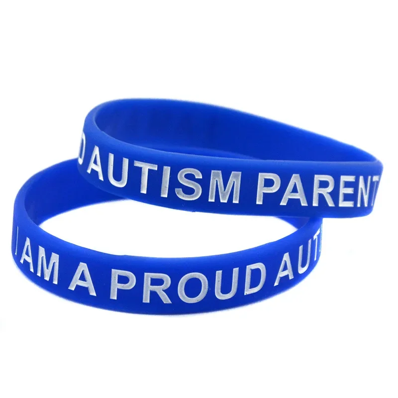 50 Pcs I Am A Proud Autism Parent Silicone Bracelet Inspirational Medical Rubber Wristband Blue